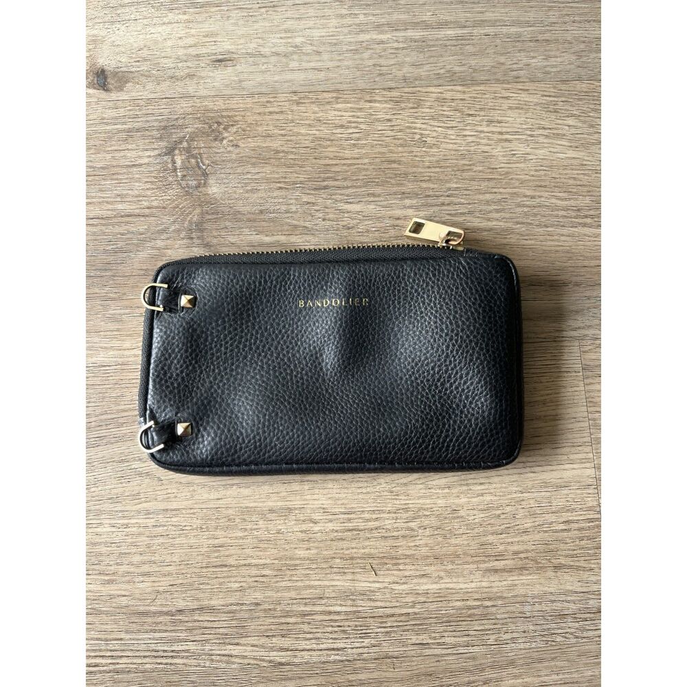 Bandolier Black Pebbled Leather Expanded Zip Pouch (No Strap) Gold Hardware